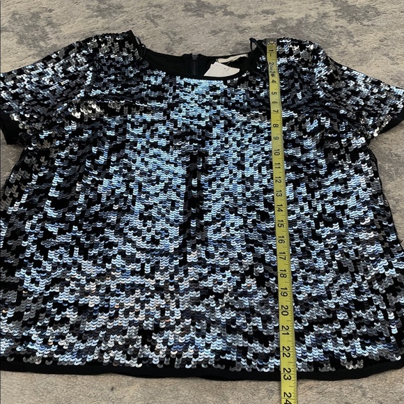 NWT Pleione Sequin Sparkle Short Sleeve Blouse Top Party Black Silver Sz MP - Picture 7 of 8